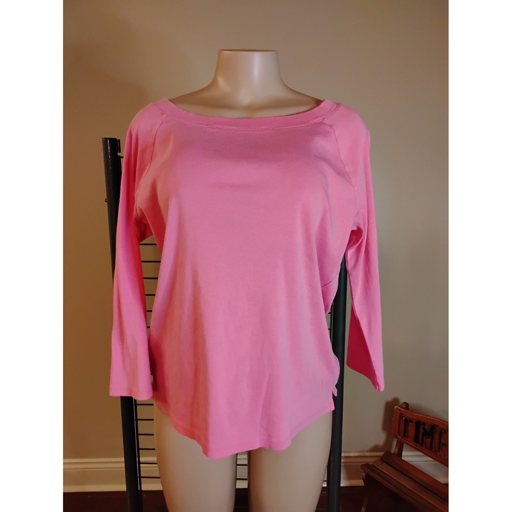 Talbots Pink 100% Pima Cotton Boat Neck Raglan Long Sleeve Tee Top Large‎